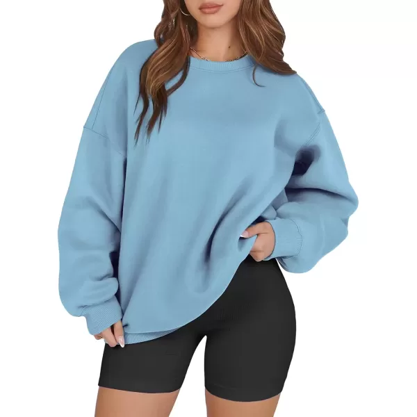 imageATHMILE Oversized Sweatshirt for Women Crewneck Fleece Long Sleeve Pullover Hoodies Tops Fall Fashion Outfits Clothes 2024Lightblue