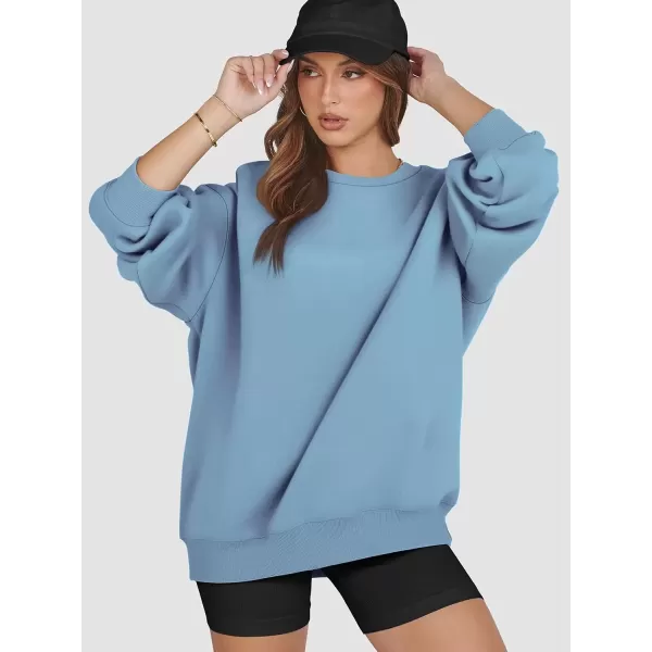 imageATHMILE Oversized Sweatshirt for Women Crewneck Fleece Long Sleeve Pullover Hoodies Tops Fall Fashion Outfits Clothes 2024Lightblue