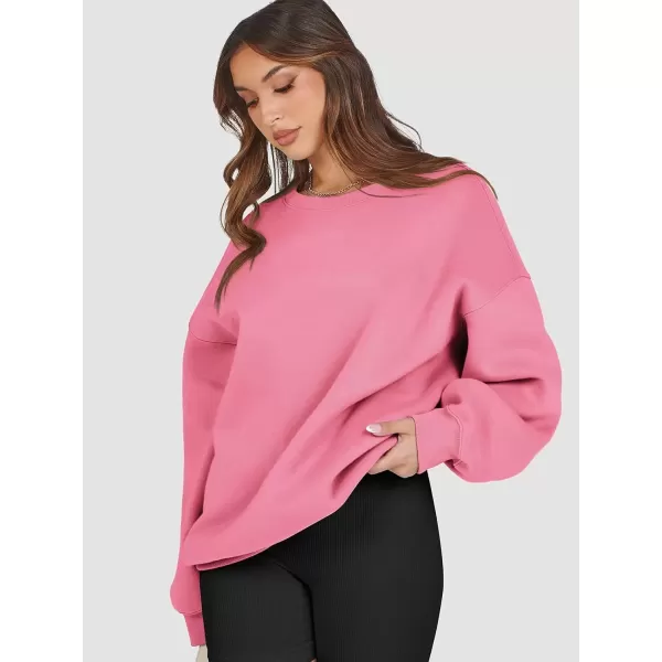 imageATHMILE Oversized Sweatshirt for Women Crewneck Fleece Long Sleeve Pullover Hoodies Tops Fall Fashion Outfits Clothes 2024Pink