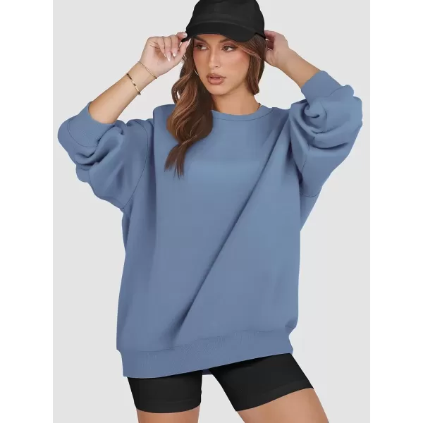 imageATHMILE Oversized Sweatshirt for Women Crewneck Fleece Long Sleeve Pullover Hoodies Tops Fall Fashion Outfits Clothes 2024Greyblue