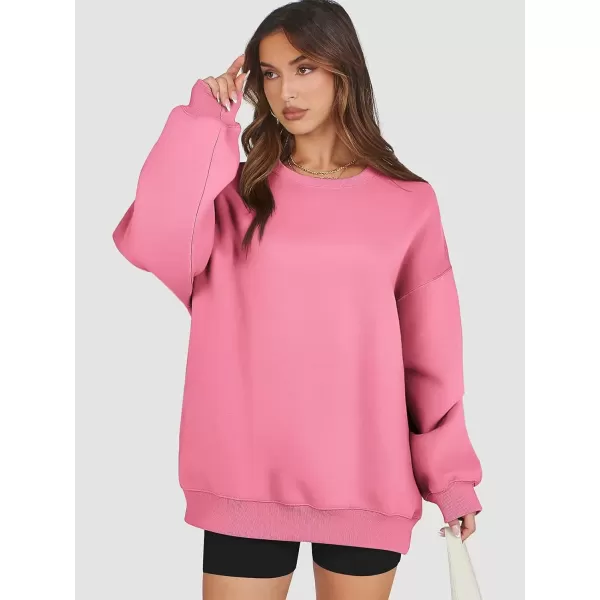 imageATHMILE Oversized Sweatshirt for Women Crewneck Fleece Long Sleeve Pullover Hoodies Tops Fall Fashion Outfits Clothes 2024Pink