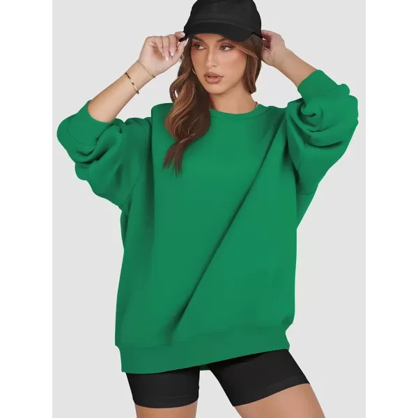 imageATHMILE Oversized Sweatshirt for Women Crewneck Fleece Long Sleeve Pullover Hoodies Tops Fall Fashion Outfits Clothes 2024Grass Green