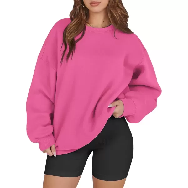 imageATHMILE Oversized Sweatshirt for Women Crewneck Fleece Long Sleeve Pullover Hoodies Tops Fall Fashion Outfits Clothes 2024Hot Pink