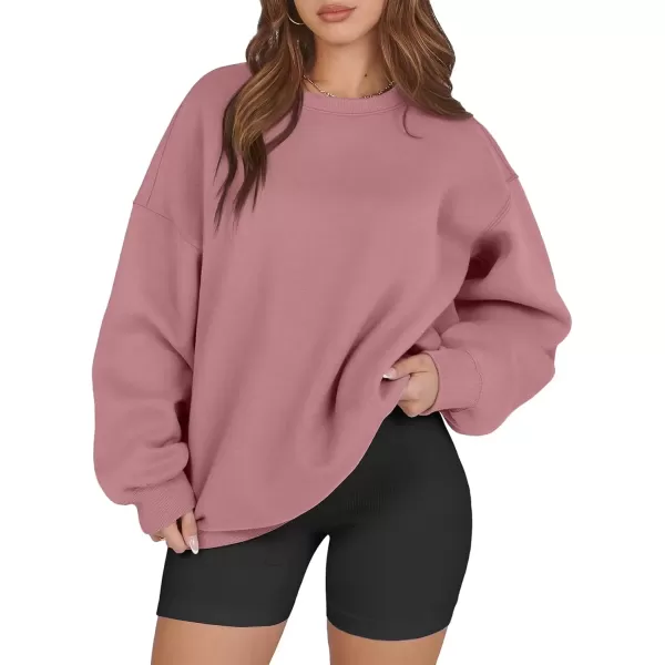 imageATHMILE Oversized Sweatshirt for Women Crewneck Fleece Long Sleeve Pullover Hoodies Tops Fall Fashion Outfits Clothes 2024Deep Pink