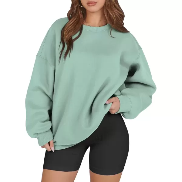 imageATHMILE Oversized Sweatshirt for Women Crewneck Fleece Long Sleeve Pullover Hoodies Tops Fall Fashion Outfits Clothes 2024Lightgreen