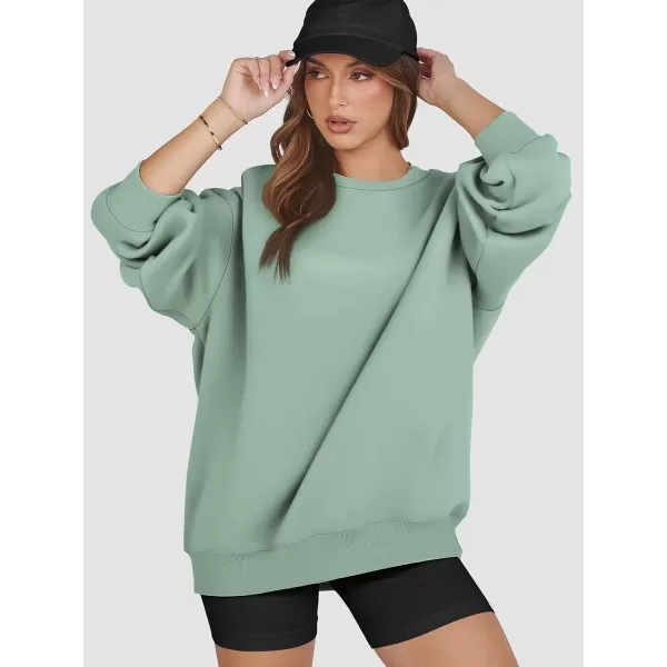 imageATHMILE Oversized Sweatshirt for Women Crewneck Fleece Long Sleeve Pullover Hoodies Tops Fall Fashion Outfits Clothes 2024Lightgreen