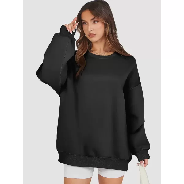 imageATHMILE Oversized Sweatshirt for Women Crewneck Fleece Long Sleeve Pullover Hoodies Tops Fall Fashion Outfits Clothes 2024Black