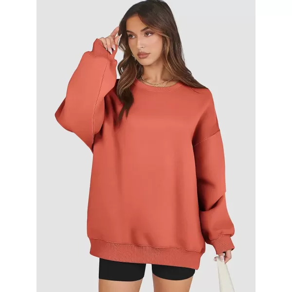 imageATHMILE Oversized Sweatshirt for Women Crewneck Fleece Long Sleeve Pullover Hoodies Tops Fall Fashion Outfits Clothes 2024Orange Red
