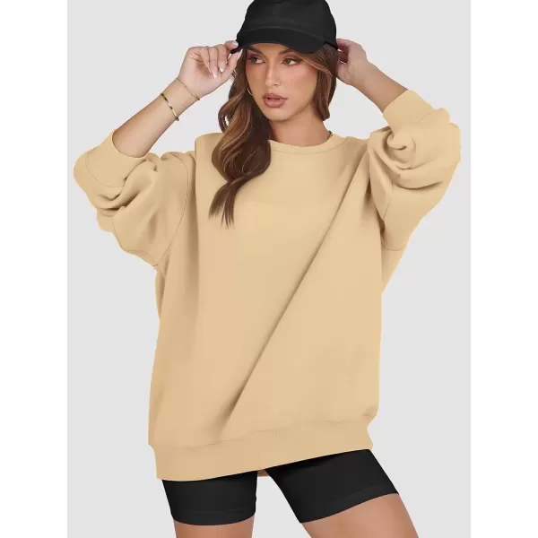 imageATHMILE Oversized Sweatshirt for Women Crewneck Fleece Long Sleeve Pullover Hoodies Tops Fall Fashion Outfits Clothes 2024Apricot