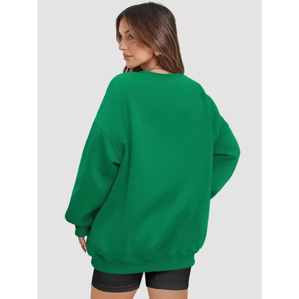 imageATHMILE Oversized Sweatshirt for Women Crewneck Fleece Long Sleeve Pullover Hoodies Tops Fall Fashion Outfits Clothes 2024Grass Green