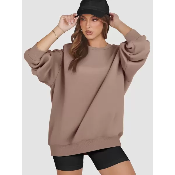 imageATHMILE Oversized Sweatshirt for Women Crewneck Fleece Long Sleeve Pullover Hoodies Tops Fall Fashion Outfits Clothes 2024Coffeegrey