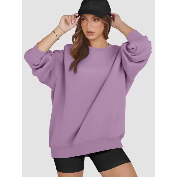 imageATHMILE Oversized Sweatshirt for Women Crewneck Fleece Long Sleeve Pullover Hoodies Tops Fall Fashion Outfits Clothes 2024Purple