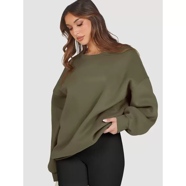 imageATHMILE Oversized Sweatshirt for Women Crewneck Fleece Long Sleeve Pullover Hoodies Tops Fall Fashion Outfits Clothes 2024Armygreen