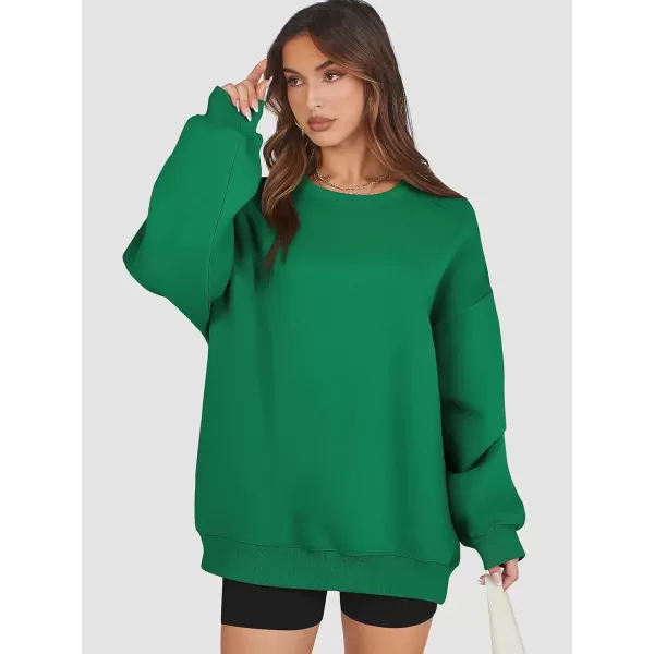 imageATHMILE Oversized Sweatshirt for Women Crewneck Fleece Long Sleeve Pullover Hoodies Tops Fall Fashion Outfits Clothes 2024Grass Green