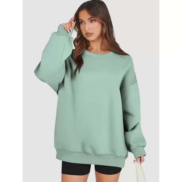 imageATHMILE Oversized Sweatshirt for Women Crewneck Fleece Long Sleeve Pullover Hoodies Tops Fall Fashion Outfits Clothes 2024Lightgreen