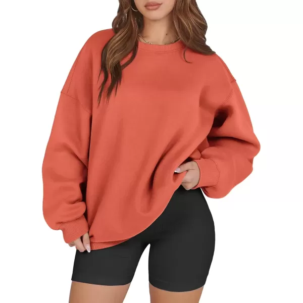 imageATHMILE Oversized Sweatshirt for Women Crewneck Fleece Long Sleeve Pullover Hoodies Tops Fall Fashion Outfits Clothes 2024Orange Red