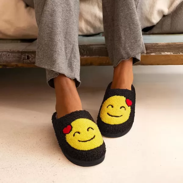 imageATHMILE Smiley Face Slippers for Women Men Indoor Cute House Shoes Fuzzy Fluffy Cozy Slippers Happy Face Preppy Comfy for Bedroom OutdoorBlack