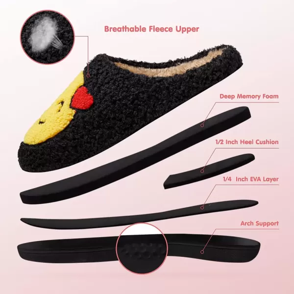 imageATHMILE Smiley Face Slippers for Women Men Indoor Cute House Shoes Fuzzy Fluffy Cozy Slippers Happy Face Preppy Comfy for Bedroom OutdoorBlack