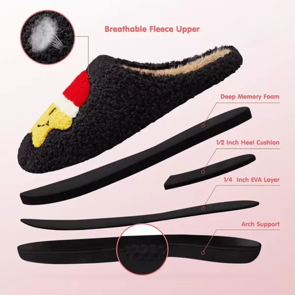 imageATHMILE Smiley Face Slippers for Women Men Indoor Cute House Shoes Fuzzy Fluffy Cozy Slippers Happy Face Preppy Comfy for Bedroom OutdoorBlack Star