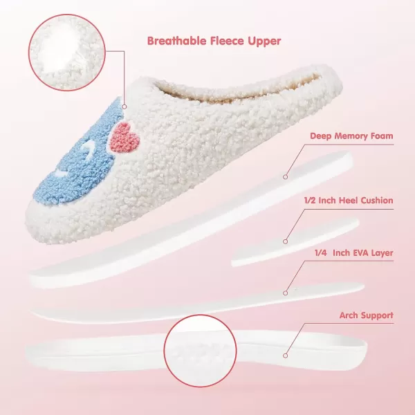 imageATHMILE Smiley Face Slippers for Women Men Indoor Cute House Shoes Fuzzy Fluffy Cozy Slippers Happy Face Preppy Comfy for Bedroom OutdoorBlue