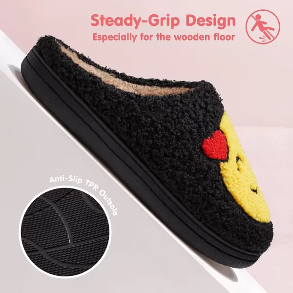 imageATHMILE Smiley Face Slippers for Women Men Indoor Cute House Shoes Fuzzy Fluffy Cozy Slippers Happy Face Preppy Comfy for Bedroom OutdoorBlack