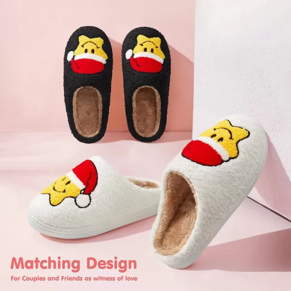 imageATHMILE Smiley Face Slippers for Women Men Indoor Cute House Shoes Fuzzy Fluffy Cozy Slippers Happy Face Preppy Comfy for Bedroom OutdoorBlack Star