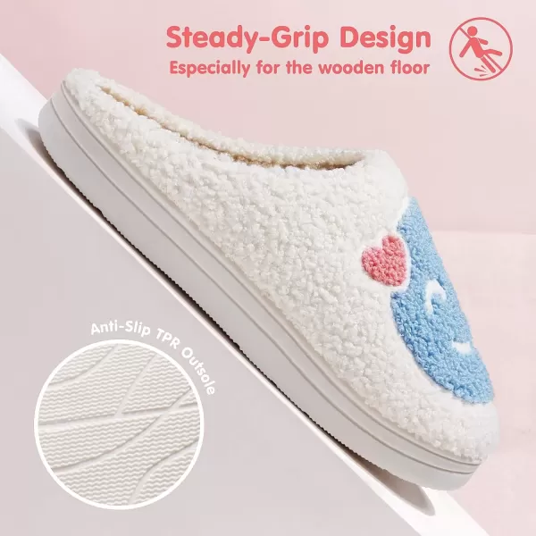 imageATHMILE Smiley Face Slippers for Women Men Indoor Cute House Shoes Fuzzy Fluffy Cozy Slippers Happy Face Preppy Comfy for Bedroom OutdoorBlue