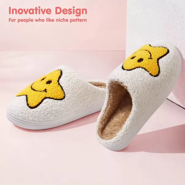 imageATHMILE Smiley Face Slippers for Women Men Indoor Cute House Shoes Fuzzy Fluffy Cozy Slippers Happy Face Preppy Comfy for Bedroom OutdoorStar