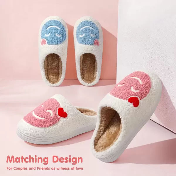 imageATHMILE Smiley Face Slippers for Women Men Indoor Cute House Shoes Fuzzy Fluffy Cozy Slippers Happy Face Preppy Comfy for Bedroom OutdoorPink