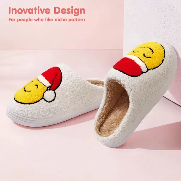 imageATHMILE Smiley Face Slippers for Women Men Indoor Cute House Shoes Fuzzy Fluffy Cozy Slippers Happy Face Preppy Comfy for Bedroom OutdoorChristmas Face