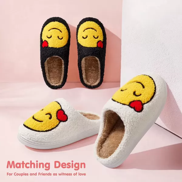 imageATHMILE Smiley Face Slippers for Women Men Indoor Cute House Shoes Fuzzy Fluffy Cozy Slippers Happy Face Preppy Comfy for Bedroom OutdoorYellow