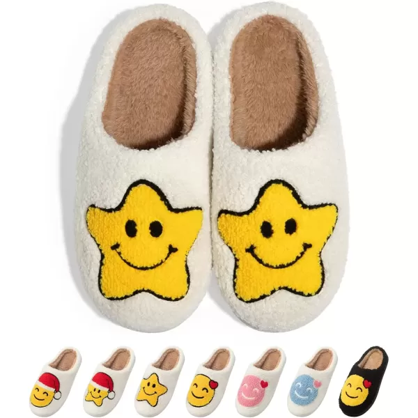 imageATHMILE Smiley Face Slippers for Women Men Indoor Cute House Shoes Fuzzy Fluffy Cozy Slippers Happy Face Preppy Comfy for Bedroom OutdoorStar