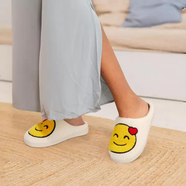 imageATHMILE Smiley Face Slippers for Women Men Indoor Cute House Shoes Fuzzy Fluffy Cozy Slippers Happy Face Preppy Comfy for Bedroom OutdoorYellow