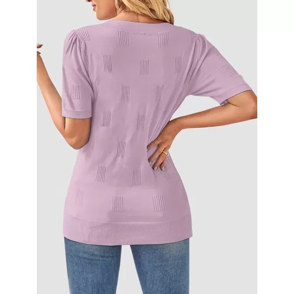 imageATHMILE Summer Tops for Women 2024 Short Sleeve V Neck Sweaters Dressy Casual Blouses Lightweight Thin Knit Fashion ShirtsLight Purple