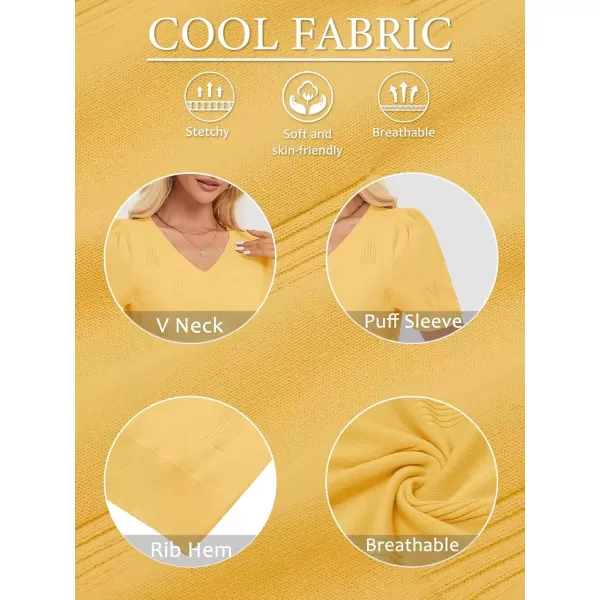 imageATHMILE Summer Tops for Women 2024 Short Sleeve V Neck Sweaters Dressy Casual Blouses Lightweight Thin Knit Fashion ShirtsYellow