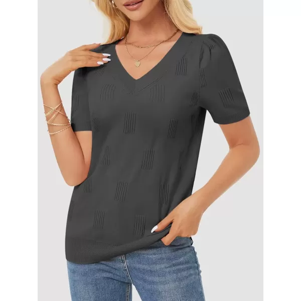 imageATHMILE Summer Tops for Women 2024 Short Sleeve V Neck Sweaters Dressy Casual Blouses Lightweight Thin Knit Fashion ShirtsDark Grey
