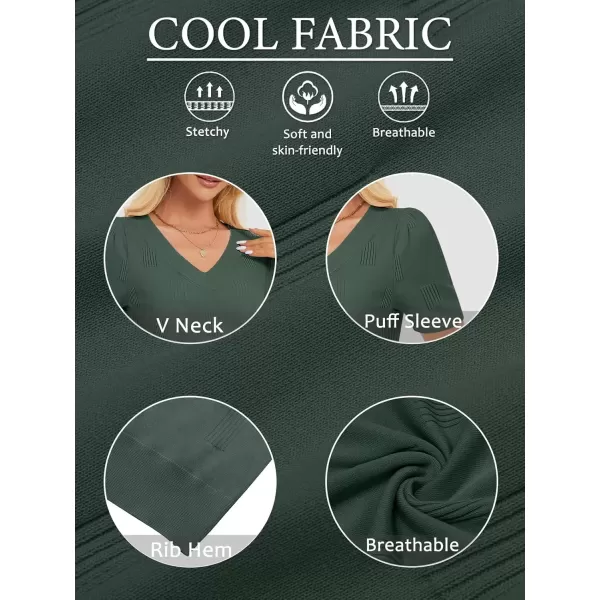 imageATHMILE Summer Tops for Women 2024 Short Sleeve V Neck Sweaters Dressy Casual Blouses Lightweight Thin Knit Fashion ShirtsGrey Green