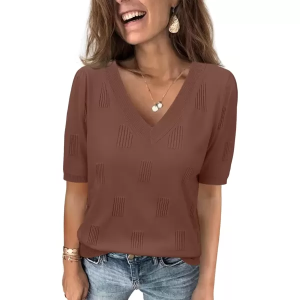 imageATHMILE Summer Tops for Women 2024 Short Sleeve V Neck Sweaters Dressy Casual Blouses Lightweight Thin Knit Fashion ShirtsDusty Rose