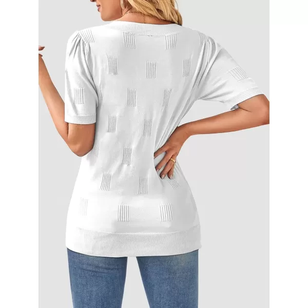imageATHMILE Summer Tops for Women 2024 Short Sleeve V Neck Sweaters Dressy Casual Blouses Lightweight Thin Knit Fashion ShirtsWhite