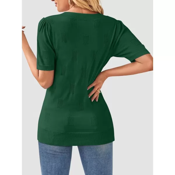 imageATHMILE Summer Tops for Women 2024 Short Sleeve V Neck Sweaters Dressy Casual Blouses Lightweight Thin Knit Fashion ShirtsGreen