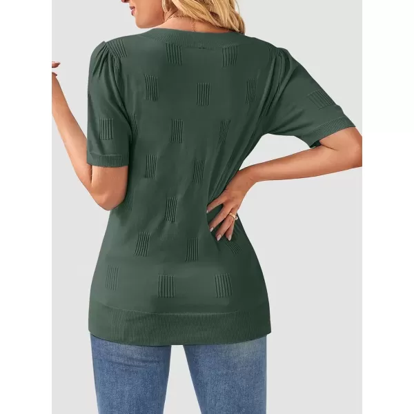 imageATHMILE Summer Tops for Women 2024 Short Sleeve V Neck Sweaters Dressy Casual Blouses Lightweight Thin Knit Fashion ShirtsGrey Green