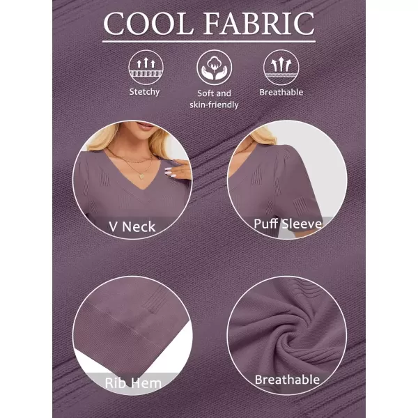 imageATHMILE Summer Tops for Women 2024 Short Sleeve V Neck Sweaters Dressy Casual Blouses Lightweight Thin Knit Fashion ShirtsGrey Purple