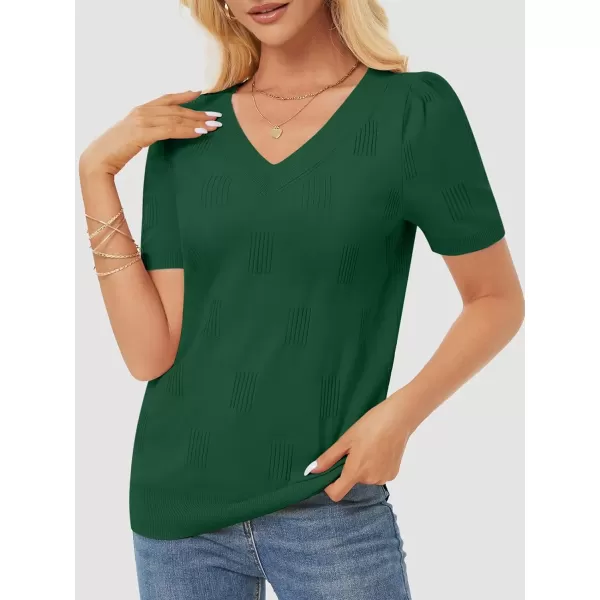 imageATHMILE Summer Tops for Women 2024 Short Sleeve V Neck Sweaters Dressy Casual Blouses Lightweight Thin Knit Fashion ShirtsGreen