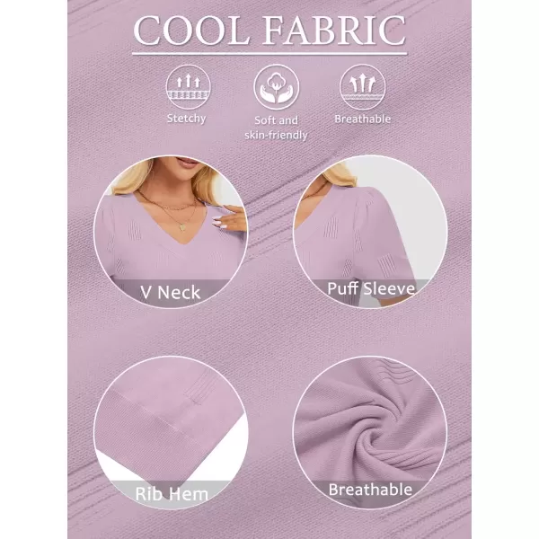 imageATHMILE Summer Tops for Women 2024 Short Sleeve V Neck Sweaters Dressy Casual Blouses Lightweight Thin Knit Fashion ShirtsLight Purple