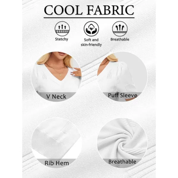imageATHMILE Summer Tops for Women 2024 Short Sleeve V Neck Sweaters Dressy Casual Blouses Lightweight Thin Knit Fashion ShirtsWhite