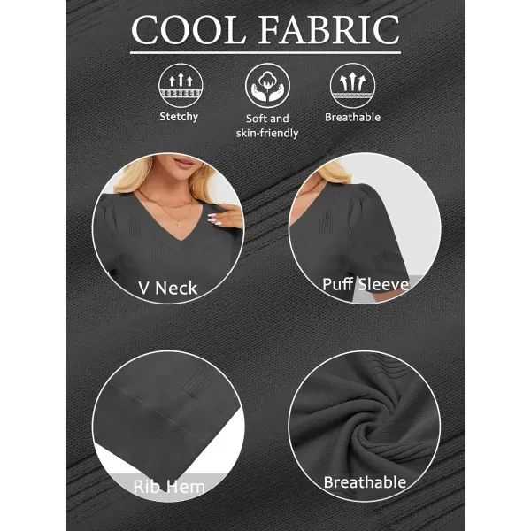 imageATHMILE Summer Tops for Women 2024 Short Sleeve V Neck Sweaters Dressy Casual Blouses Lightweight Thin Knit Fashion ShirtsDark Grey