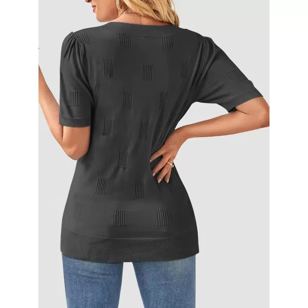 imageATHMILE Summer Tops for Women 2024 Short Sleeve V Neck Sweaters Dressy Casual Blouses Lightweight Thin Knit Fashion ShirtsDark Grey