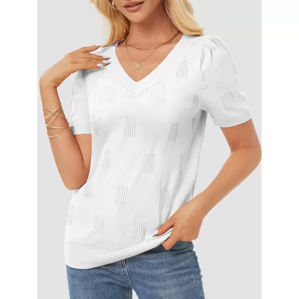 imageATHMILE Summer Tops for Women 2024 Short Sleeve V Neck Sweaters Dressy Casual Blouses Lightweight Thin Knit Fashion ShirtsWhite