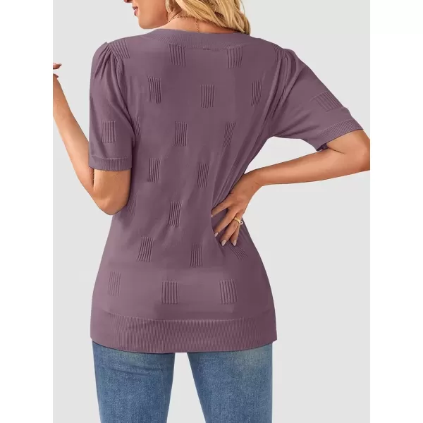 imageATHMILE Summer Tops for Women 2024 Short Sleeve V Neck Sweaters Dressy Casual Blouses Lightweight Thin Knit Fashion ShirtsGrey Purple