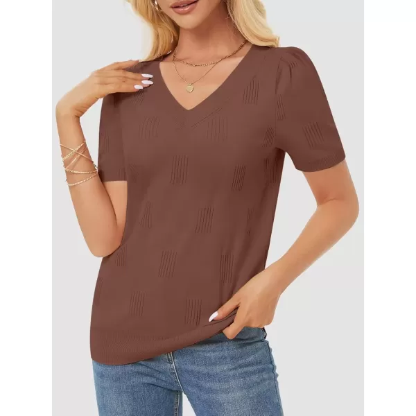 imageATHMILE Summer Tops for Women 2024 Short Sleeve V Neck Sweaters Dressy Casual Blouses Lightweight Thin Knit Fashion ShirtsDusty Rose